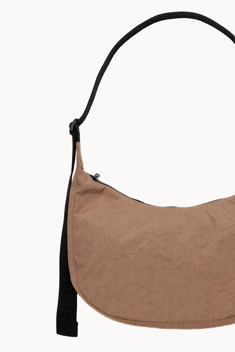 Medium Nylon Crescent Bag in Cocoa