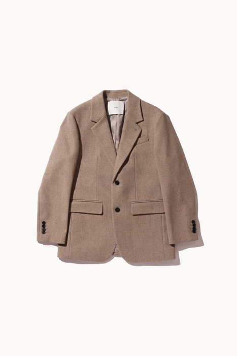 Unisex Classic Two Button Wool Blazer in Beige