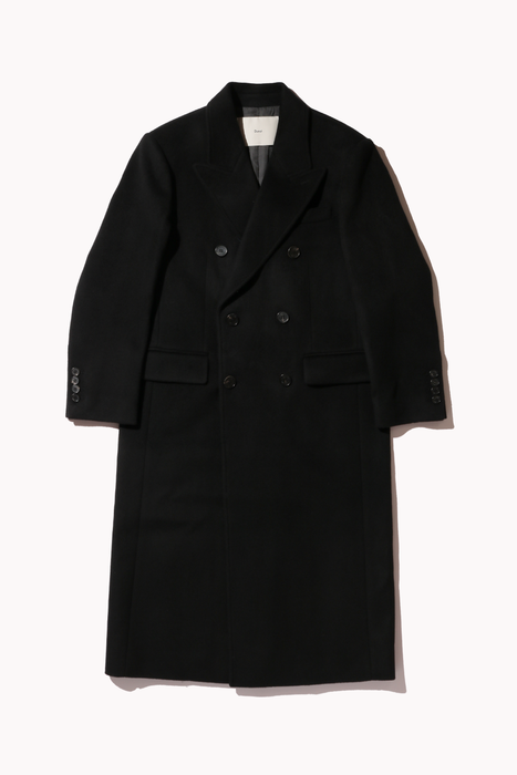 Unisex Tailored Double-Breasted Wool Coat in Black