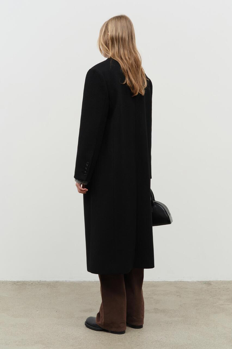 Unisex Tailored Double-Breasted Wool Coat in Black