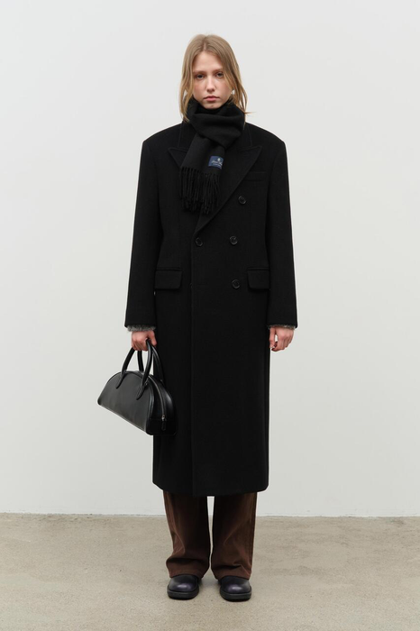 Unisex Tailored Double-Breasted Wool Coat in Black