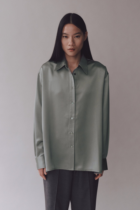 Oversized Satin Shirt in Mint