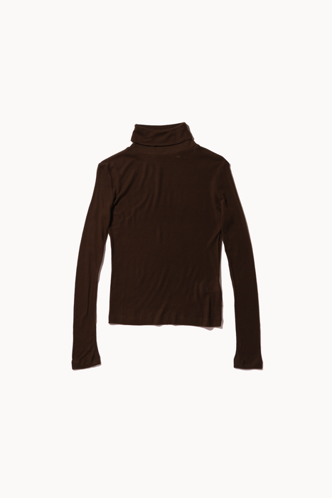 Thin Ribbed Roll Neck Top in Brown