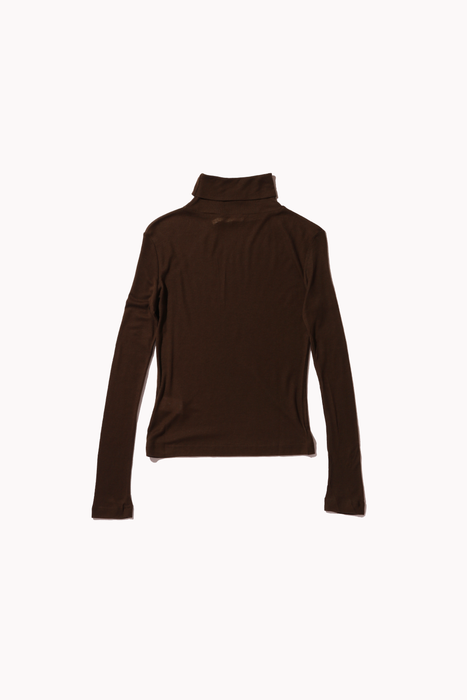 Thin Ribbed Roll Neck Top in Brown